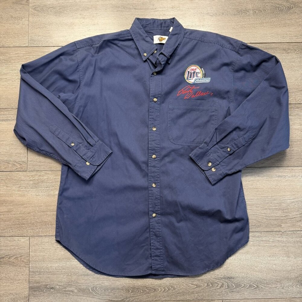 Vintage Rusty Wallace Button-up Shirt XL #2 Miller Lite Racing Longsleeve Pocket